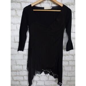 Johnny Was 4 Love and Liberty Chiffon Panel Lace Trim Black Tunic Top M NEW J735